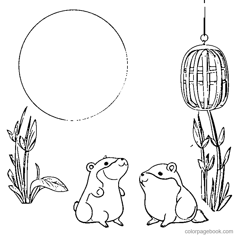 cute capybara eating a watermelon coloring page