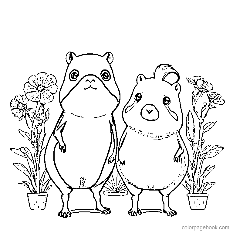 cute capybara with a small bird friend coloring page